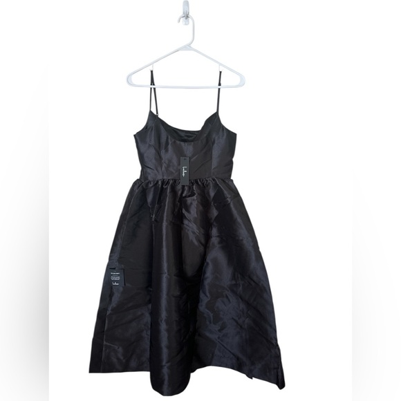 Lulus Classy Aesthetic Taffeta Dress Size M Black Pink Bow Midi Dress Pockets - Picture 5 of 15